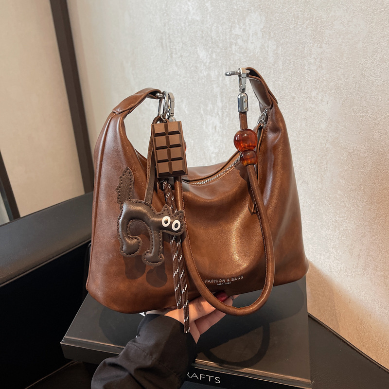 High-end, simple and versatile single-shoulder bag, Maillard commuter small bag for women 2024 new style, fashionable and retro crossbody bag Specification drawing