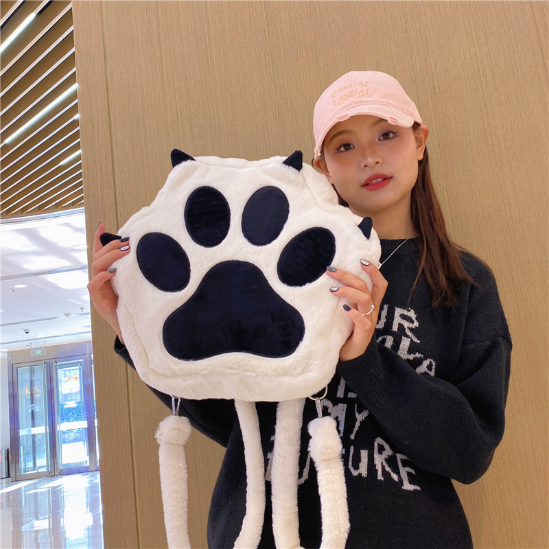 Cute cat paw backpack 2023 New style plush backpack, Instagram soft girl, large-capacity student funny backpack Application Scenario