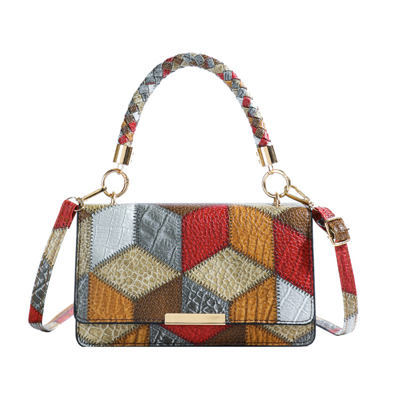 This retro texture patchwork color-blocking small square bag is a stylish and versatile single-shoulder bag for the 2024 autumn collection, as well as a commuter crossbody bag Item Picture