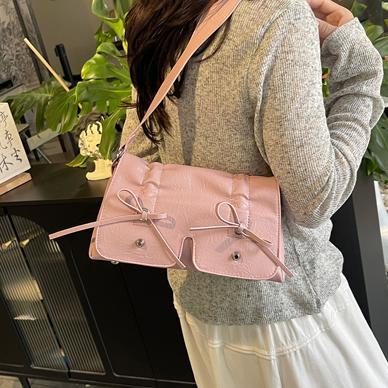 2025 New Korean-style pleated handbag, bow underarm bag, multi-pocket single-shoulder bag, fashionable crossbody bag, women's bag details Picture