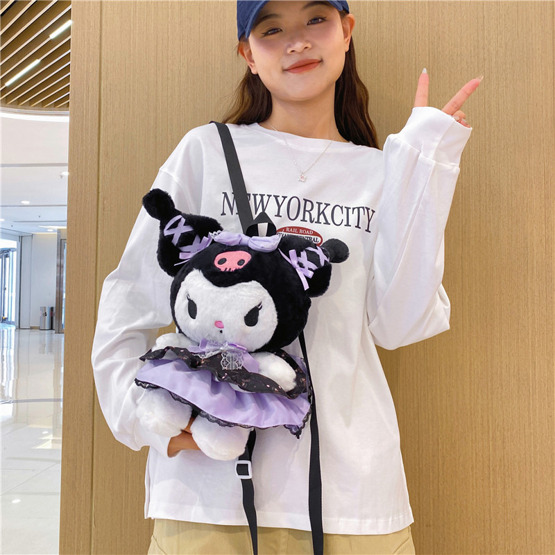 New cartoon trendy toys, banquet Kuromi dolls, girl plush figurines, Melody backpacks, claw machine doll bags details Picture
