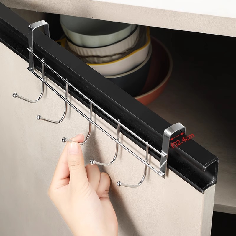 Stainless steel cabinet door rear hook without drilling, kitchen spatula and soup spoon storage rack, bathroom door back storage and draining rack full figure