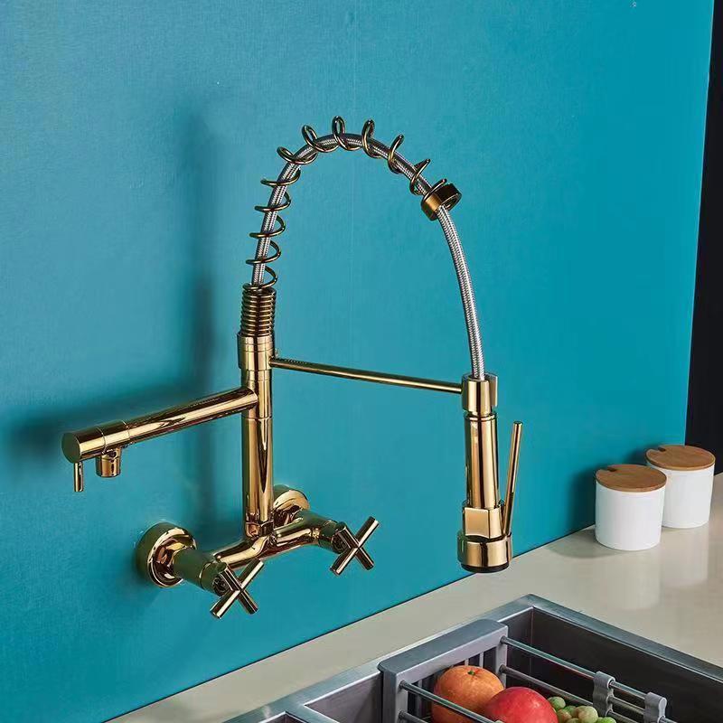 Cross-border wall-mounted faucet, kitchen cold and hot double-hole washing basin, two-in-one laundry sink, balcony universal splash-proof head details Picture