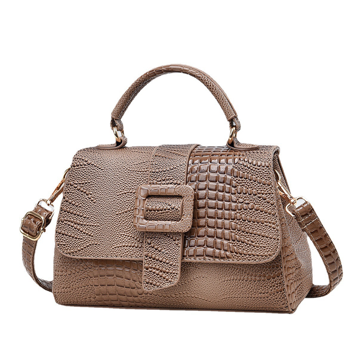 The 2024 new style of foreign trade lizard-patterned bag, a trendy and high-end light luxury women's bag, a single-shoulder bag with a high-quality crossbody small square bag Item Picture