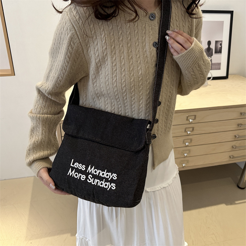 A new, stylish single-shoulder tote bag made of denim with letters in 2024, featuring a unique, trendy, simple, commuting, casual and artistic style details Picture