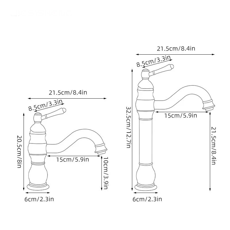 Wholesale all-copper antique bathroom washbasin faucet, cold and hot dual-purpose bathroom, retro raised faucet washbasin Specification drawing