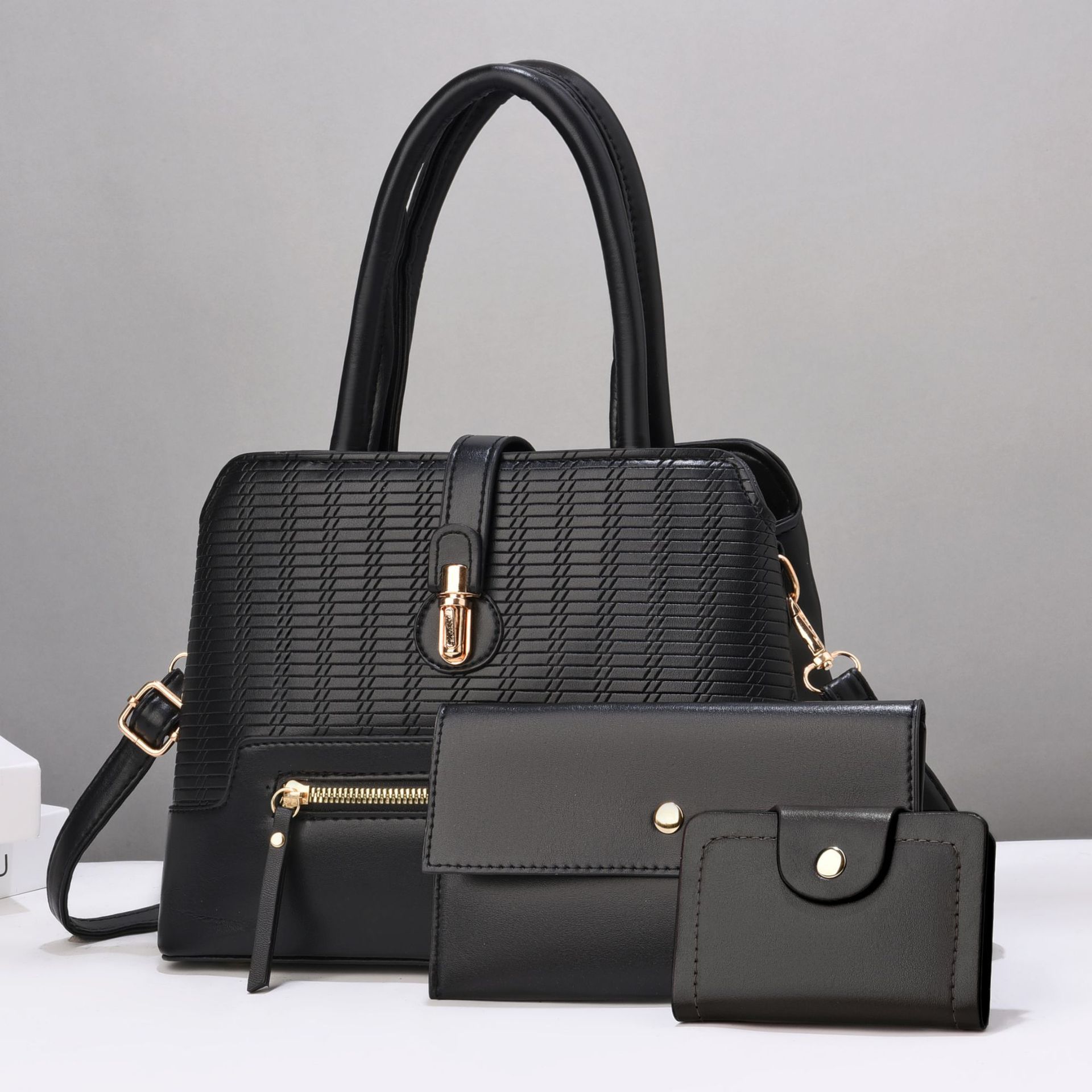 2024 Cross-border handbag three-piece set, versatile women's bag, new trendy single-shoulder bag, simple shell bag, crossbody bag full figure