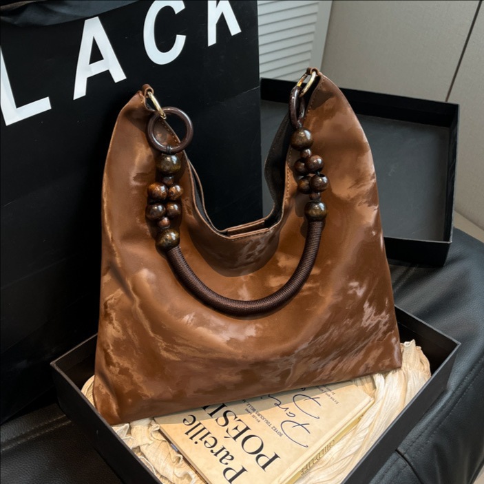 Cross-border sweet beaded hand-held underarm bag 2025 Summer New style fashionable casual single-shoulder bag large capacity tote bag full figure