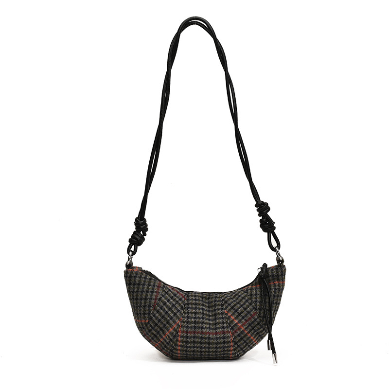 High-end and niche design crossbody bag for women, 2024 new checkered croissant bag, retro and fashionable underarm dumpling bag Item Picture
