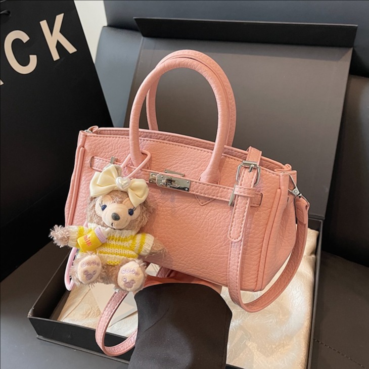 Cross-border niche texture lychee pattern hand-held Kelly bag for women 2025 new style fashionable and trendy Korean version single-shoulder crossbody bag full figure