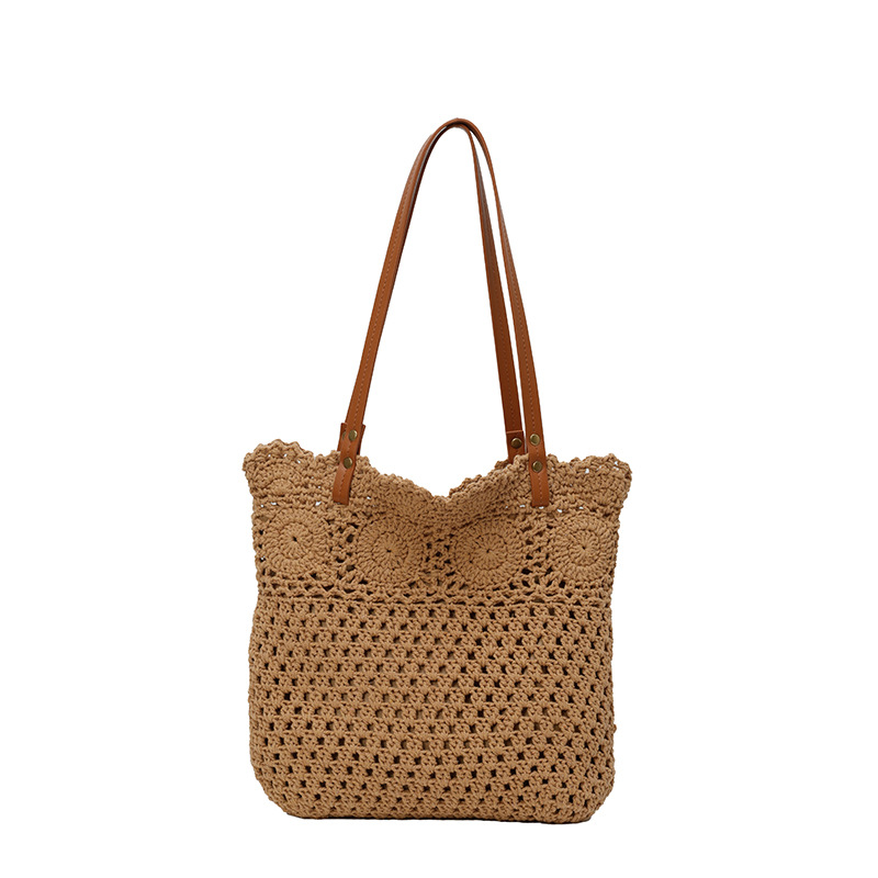 Korean hollowed-out cotton rope woven underarm tote women's bag 2025 new style hand-held bucket bag Beach vacation bag Item Picture