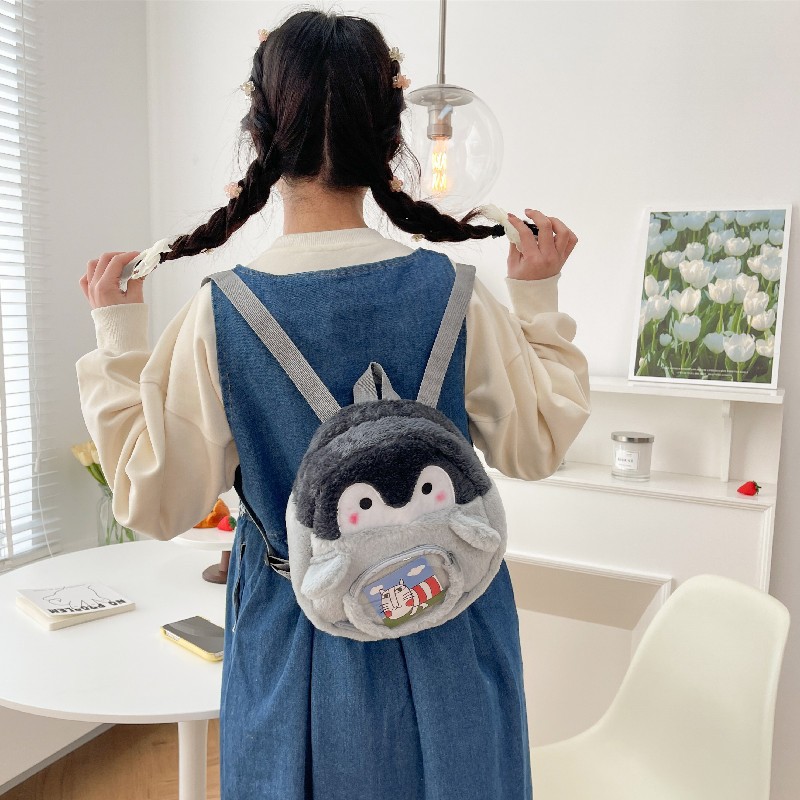 Penguin cartoon backpack, cute JK girl backpack, doll bag, pain bag, plush toy, casual mini schoolbag details Picture