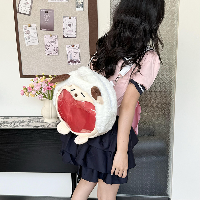 Cartoon-style Japanese-style girl's heart backpack, cute plush doll, student personality, crossbody jelly bag, transparent backpack style Specification drawing