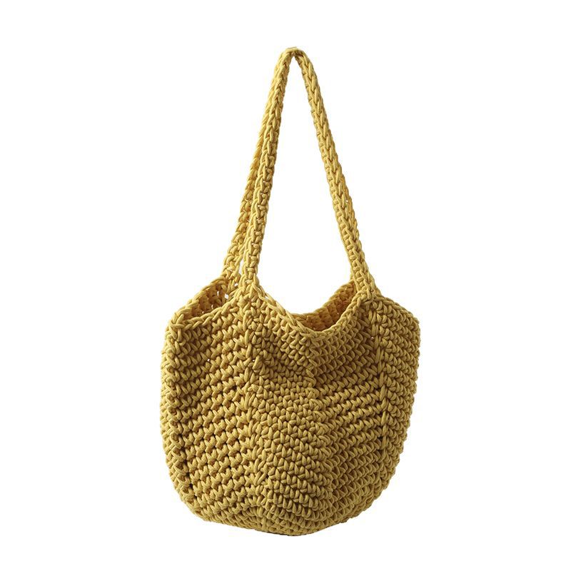 Casual cotton thread woven bag, large-capacity single-shoulder bag, new Korean-style hollowed-out mesh bag, beach vacation bag for women Item Picture