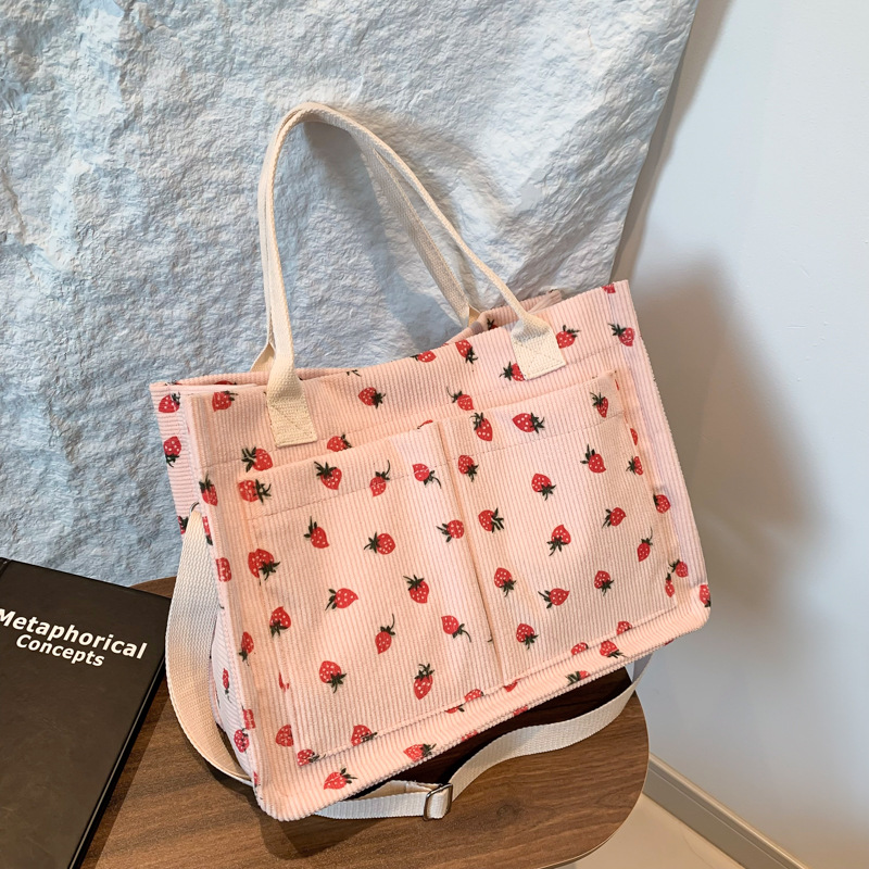 Single-shoulder hand-held tote bag for 2024 autumn and winter, new large-capacity corduroy student commuting crossbody bag full figure