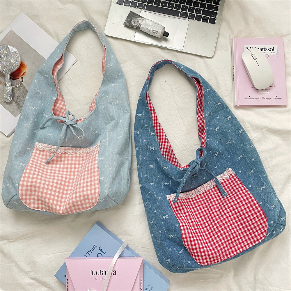5712 Korean bow large-capacity bag, 2025 new dual-purpose commuter bag, simple and stylish, color-blocking underarm bag full figure