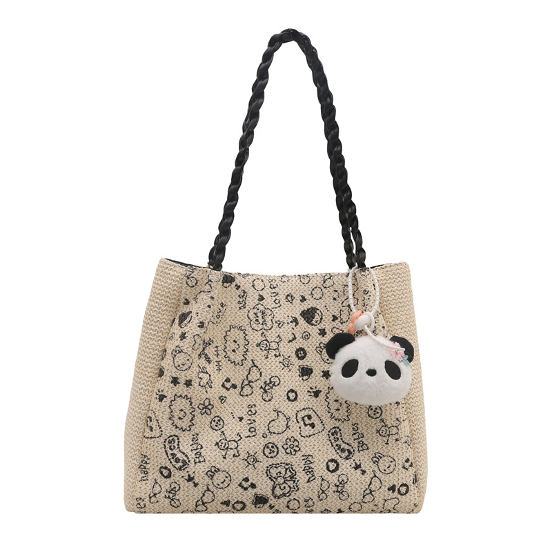 Niche woven Tote bag 2025 New style School commuting Tote bag for Women, large-capacity vacation single-shoulder straw woven bag Item Picture