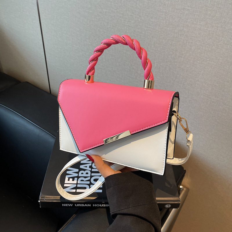 Korean style simple hand-held single-shoulder bag 2025 new style fashionable beveled edge patchwork color-blocking small square bag hand-held crossbody bag full figure
