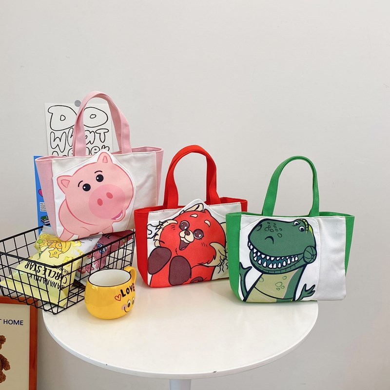 New summer Qiqi Ham Pig Hug Dragon Red Panda Canvas handbag Large capacity student commuter tote bag full figure