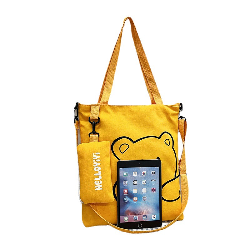 Canvas bags, primary and secondary school students' tutorial bags, single-shoulder bags, crossbody canvas bags, versatile and large-capacity schoolbags Item Picture
