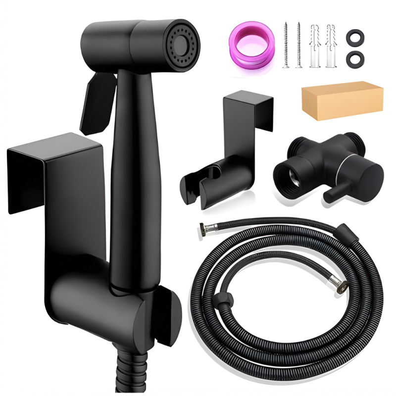 Cross-border black 304 stainless steel toilet spray gun, women's washbasin set, toilet and bathroom pressurized flushing nozzle full figure