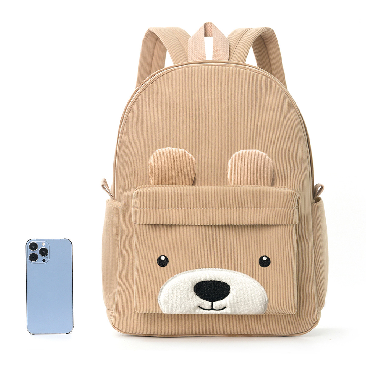 Feihong Cross-border Corduroy Children's Backpack, Primary School students' Schoolbag, Fashionable and Casual Bear Backpack, Large capacity Backpack details Picture