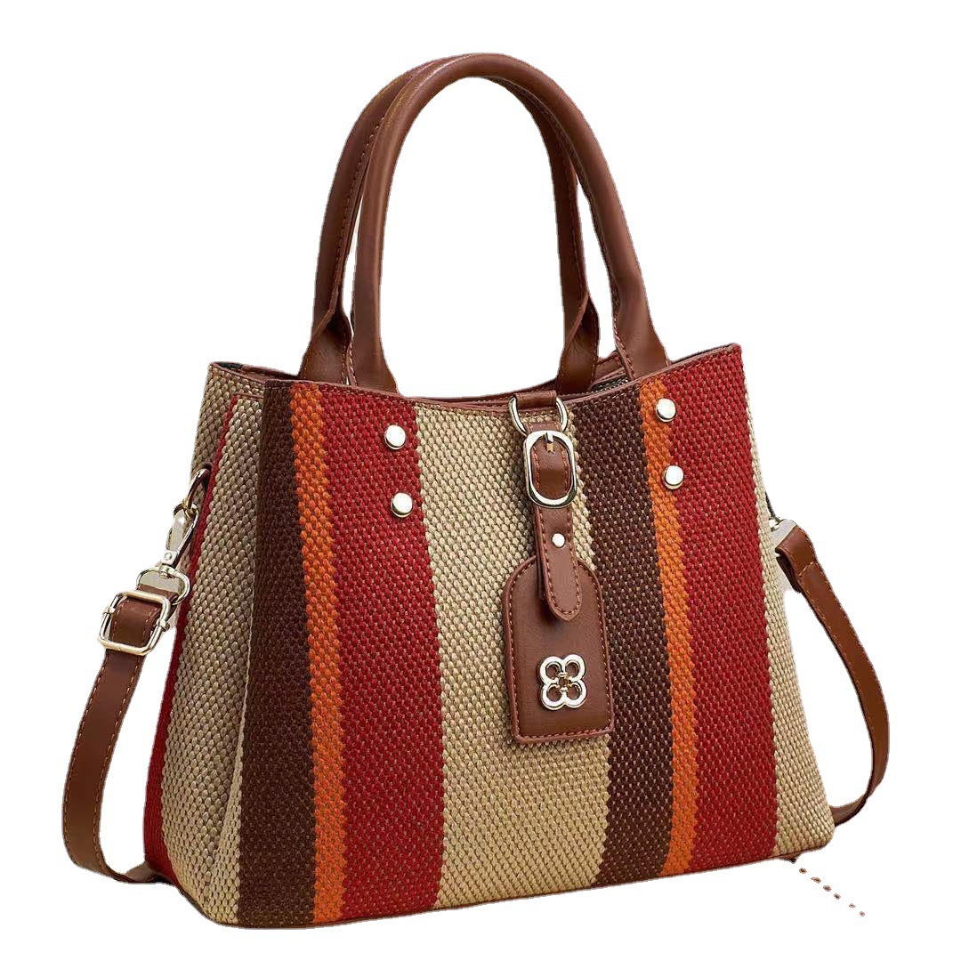 The 2023 new hand-held crossbody single-shoulder bag for foreign trade women is a fashionable cross-border bag with woven and embossed patterns. It has a large capacity and contrasting colors Item Picture