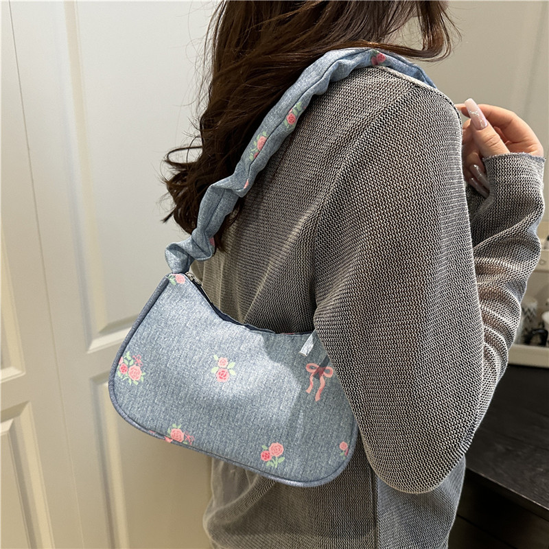 Gentle, sweet and cute floral single-shoulder handbag 2025 with a bow, versatile and fashionable ins pleated crossbody bag Specification drawing