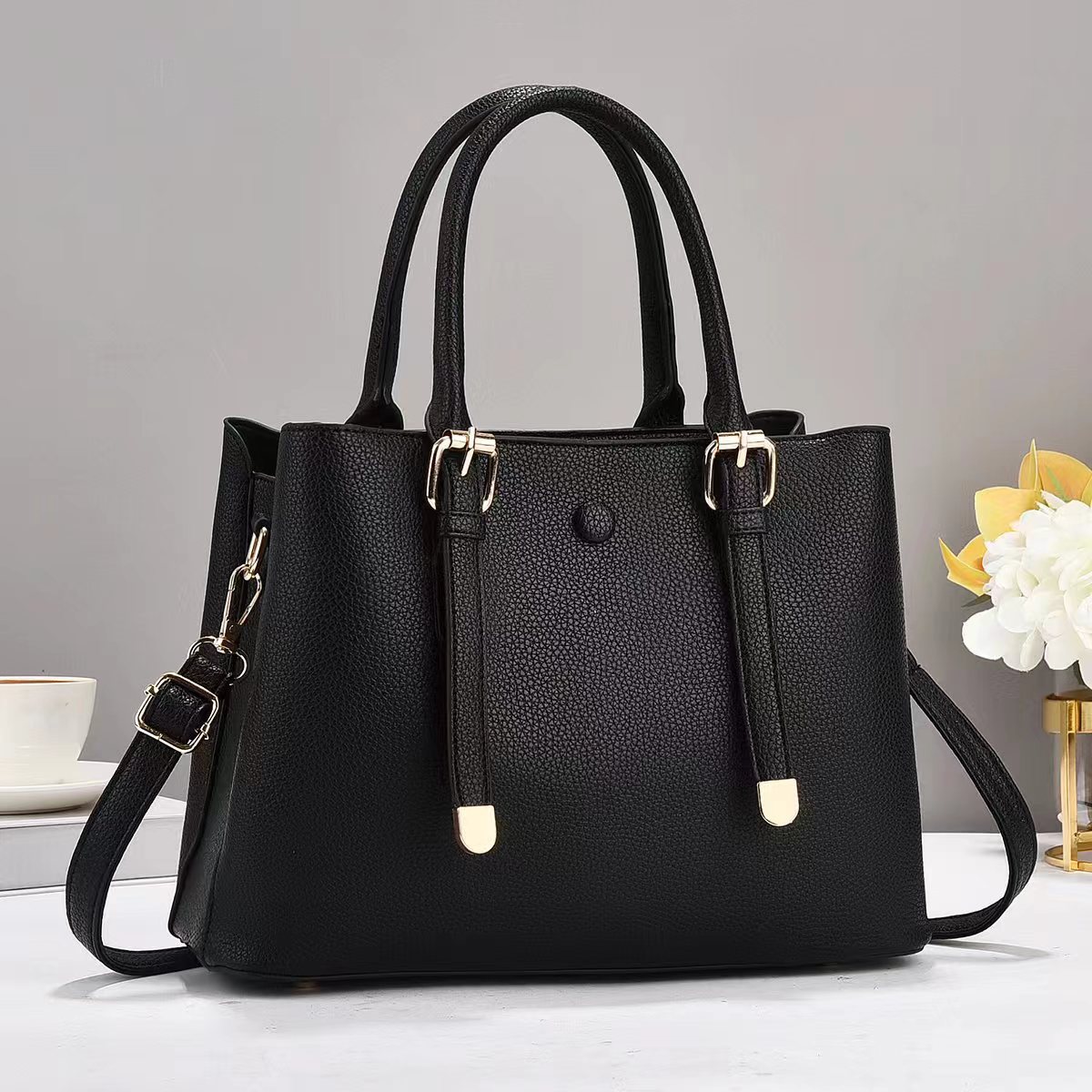 Cross-border handbag for women 2024 New style lychee pattern handbag, fashionable and trendy, large-capacity single-shoulder women's bag, crossbody large bag full figure