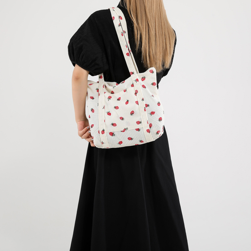 The 2024 new corduroy large-capacity single-shoulder bag is a fashionable and versatile tote bag for women and a cloth bag for students' classes details Picture