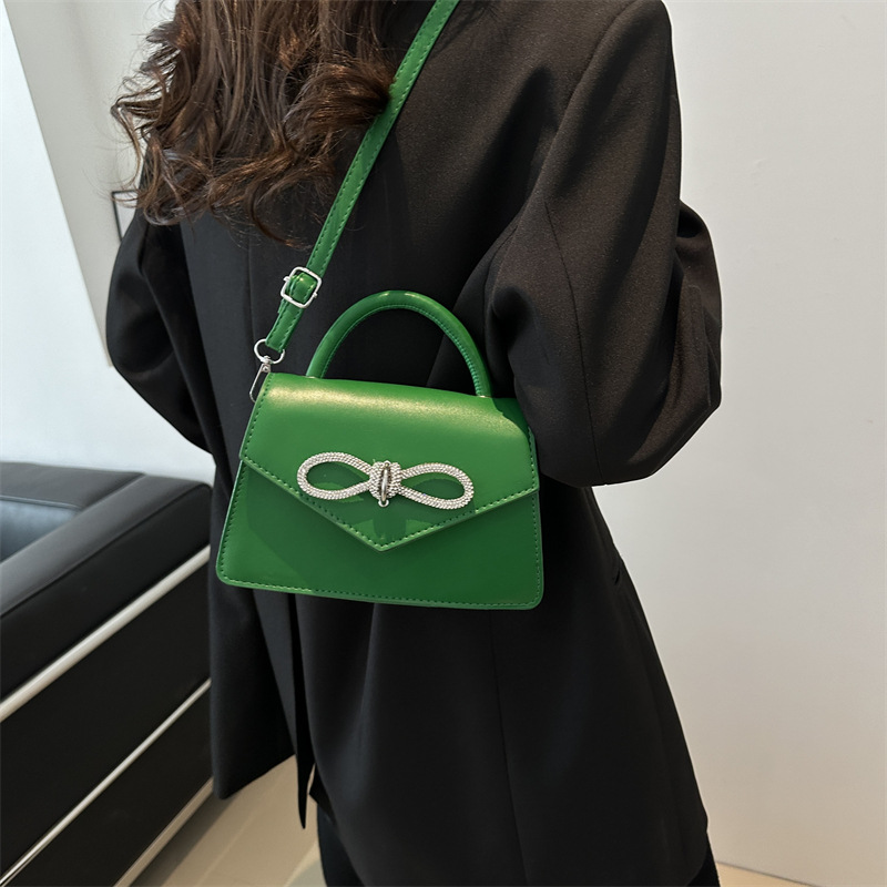 Korean-style simple solid color bow stitching girl's bag, fashionable crossbody single-shoulder hand-held small bag, casual women's bag Specification drawing
