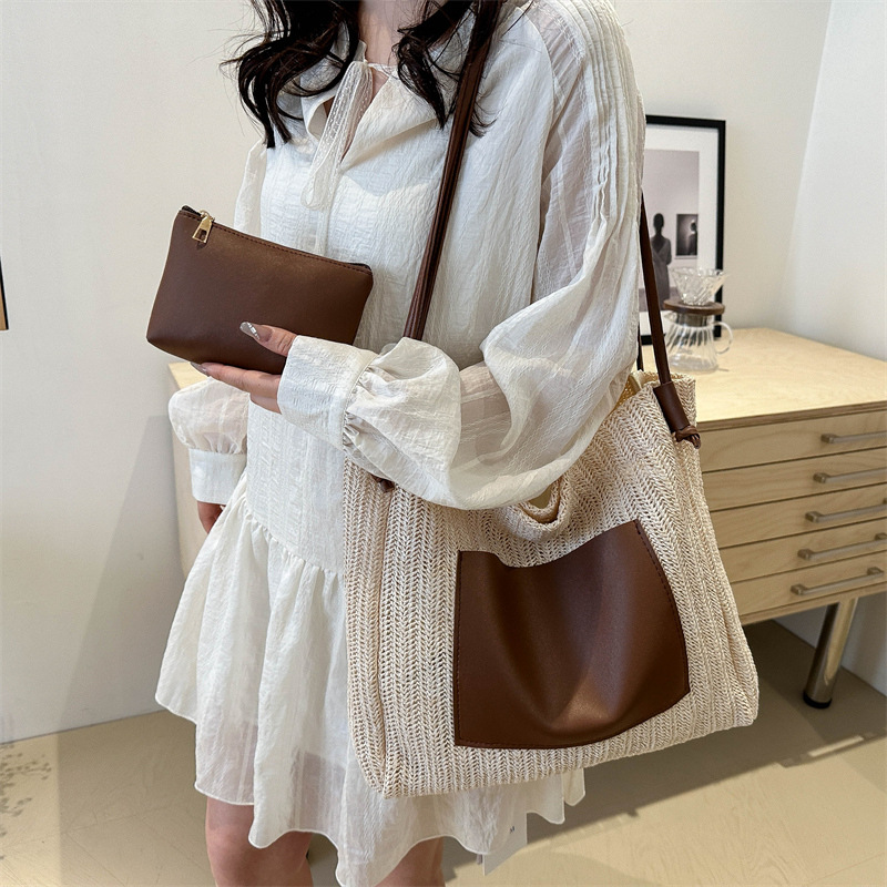 A two-piece set of straw woven casual large-capacity, fresh and stylish hand-held shoulder bag for women in summer 2024 Specification drawing
