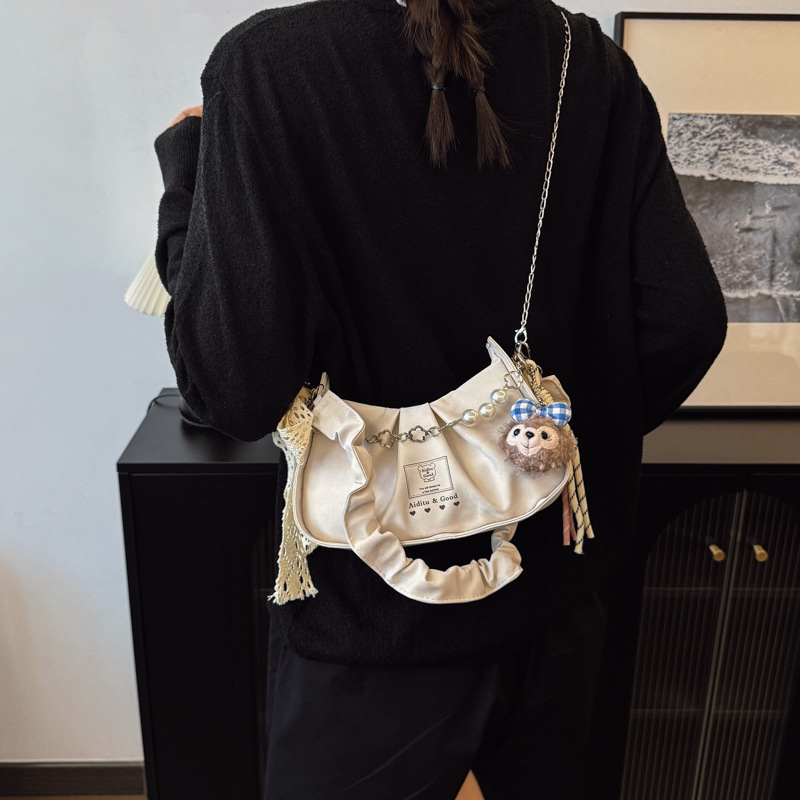 2025 New pleated bow women's single-shoulder bag, versatile and fashionable chain bag, commuting single-shoulder crossbody bag details Picture