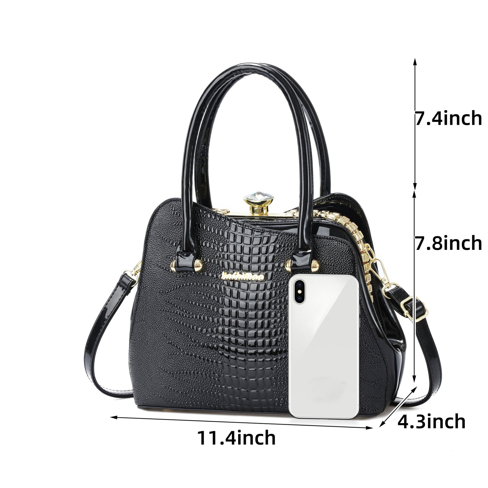 Bright leather crocodile pattern single-shoulder bag, new steel frame cross-border women's bag, trendy crossbody bag factory direct sales and consignment details Picture