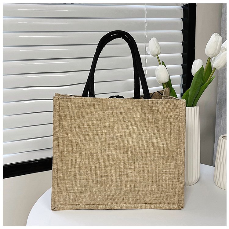Harajuku retro hand-held tote women's bag, simple and lightweight linen, large-capacity women's handbag wholesale, cross-border bag details Picture