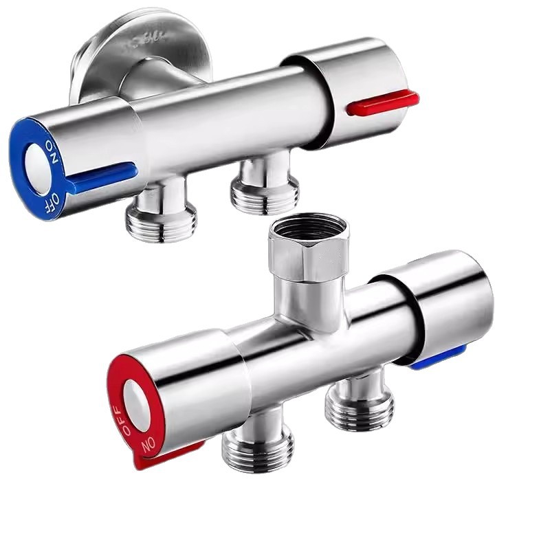 One inlet, two outlets, three-way triangular valve, dual-use, dual-outlet, dual-control washing machine faucet connector, one and two water separators Item Picture