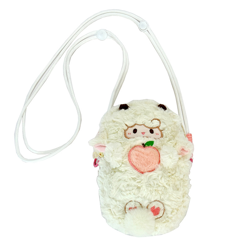 New cute little sheep plush bag, cartoon doll, crossbody bag, girlish mobile phone bag, claw machine doll for exchange Item Picture
