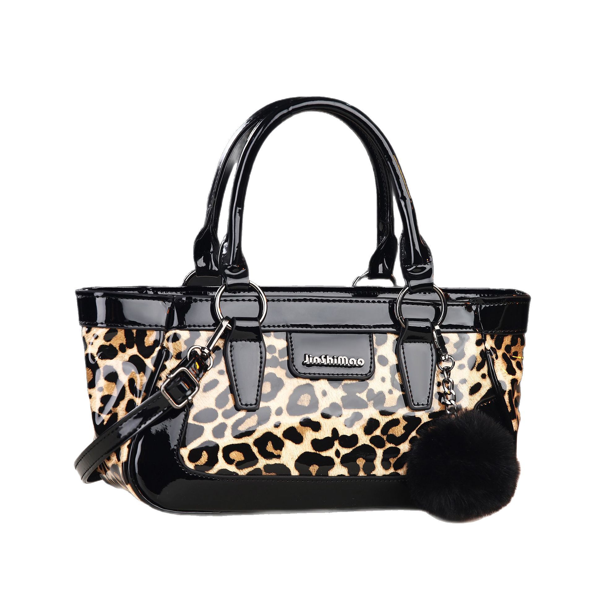A new cross-border best-selling retro patent leather tote bag with large capacity, personalized and fashionable leopard print single-shoulder crossbody Item Picture