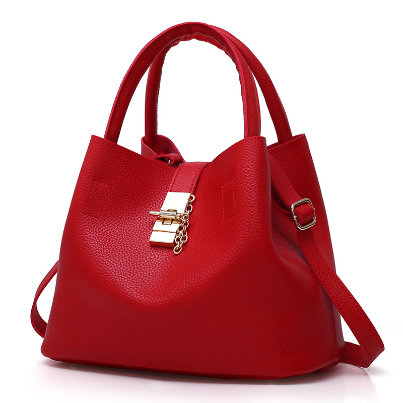 Cross-border foreign trade spliced single-shoulder bag for women, PU bucket bag for women, European and American fashion super-fine leather hand shoulder crossbody bag details Picture