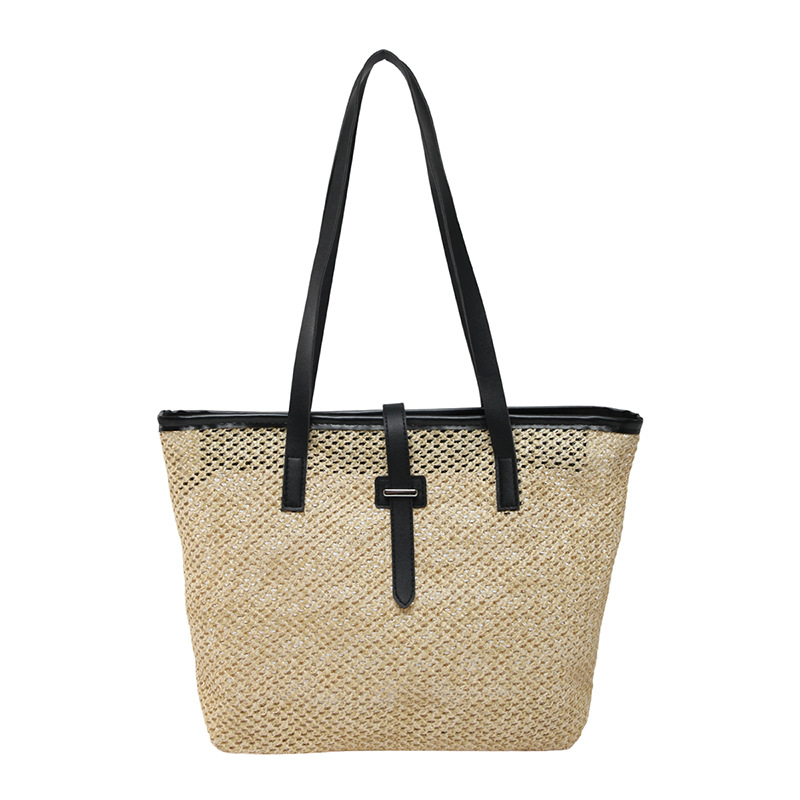 Korean version straw woven large-capacity mother-and-child bag 2025 summer new niche woven bag, stylish vacation single-shoulder tote bag Item Picture