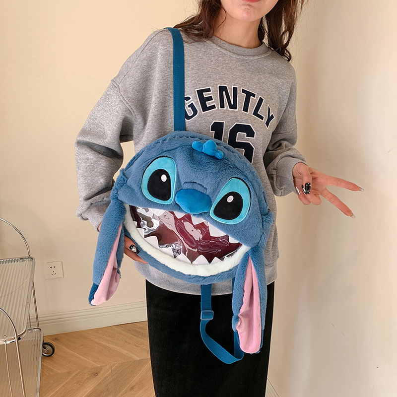 The 2023 new cute and fluffy blue Teddy monster backpack for women is a stylish travel bag full figure