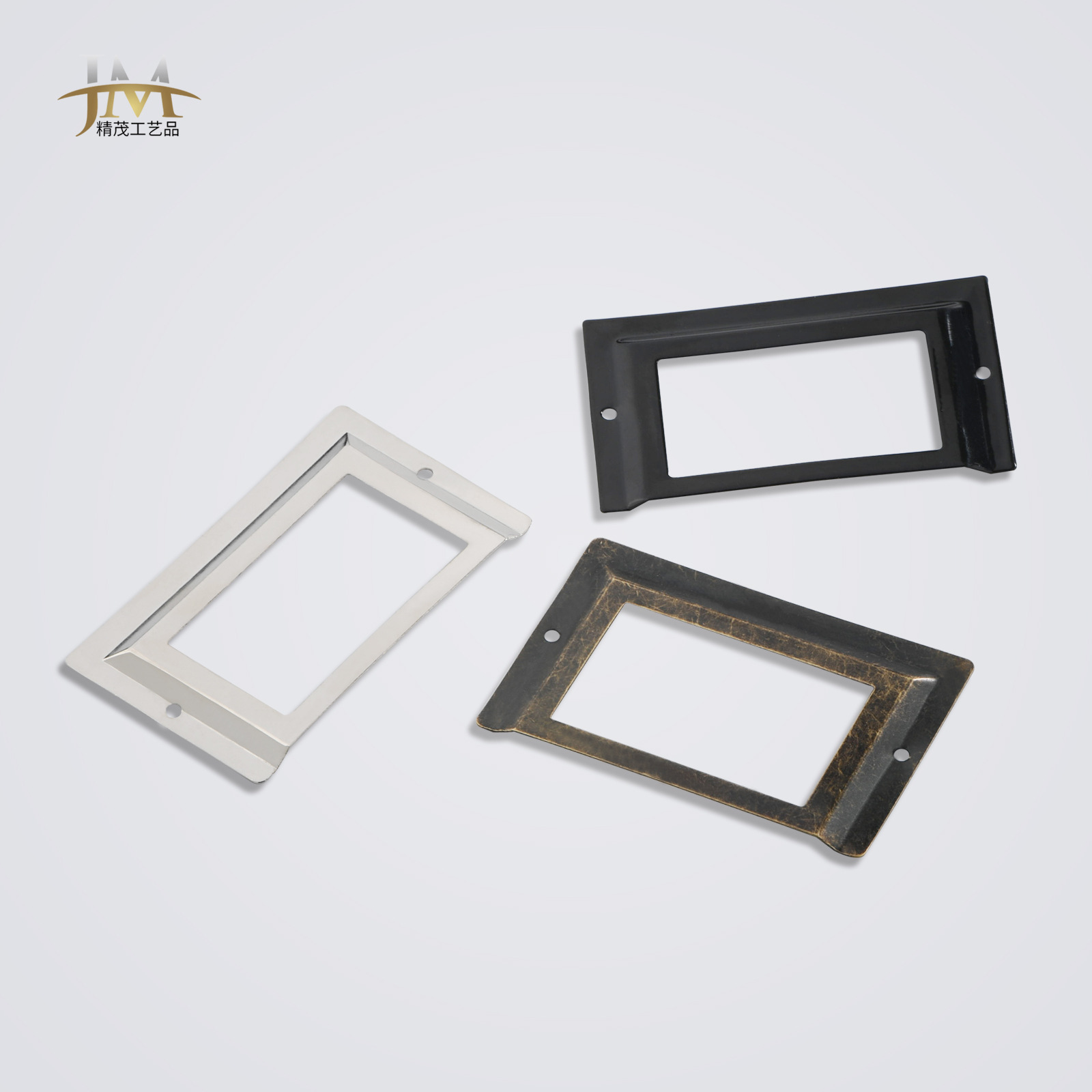 Jingmao Hardware's new Chinese-style home decoration packaging box accessories, card labels, gift boxes, label clasps, iron handles, cabinet doors Specification drawing
