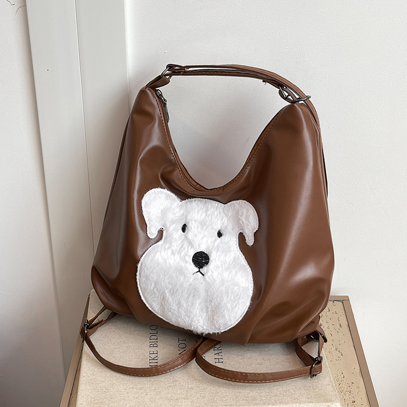 Cute little dog Tote bag for women, 2024 new autumn trendy Korean school style backpack, large capacity single-shoulder crossbody bag full figure