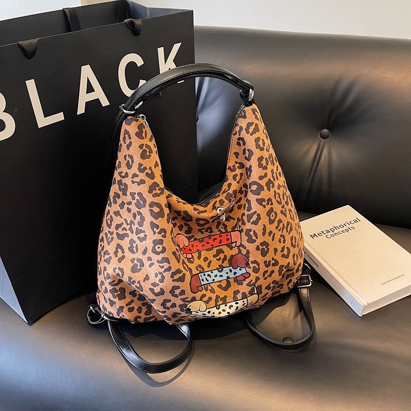 Fashionable leopard print high-end retro versatile single-shoulder crossbody bag for women 2024 new large-capacity casual backpack Specification drawing