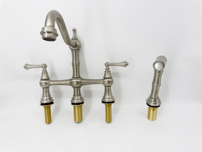 Kaiping Youjia Sanitary Ware copper washbasin, four-hole faucet, chrome-plated 8-inch basin, double handle, American style with spray gun 3841 full figure