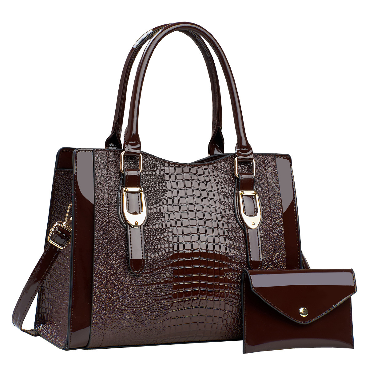 Two-piece crocodile print bag, 2024 new style fashionable women's bag, commuter handbag, large capacity, crossbody bag Item Picture