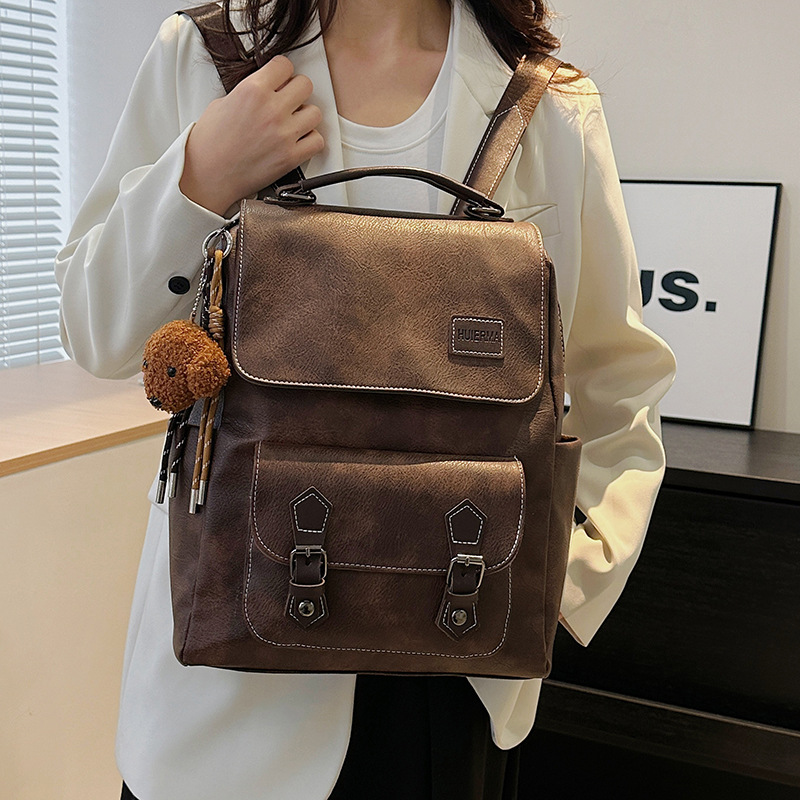 Retro and fashionable large-capacity backpack for women, 2025 new Korean version soft leather versatile college student schoolbag, travel backpack details Picture