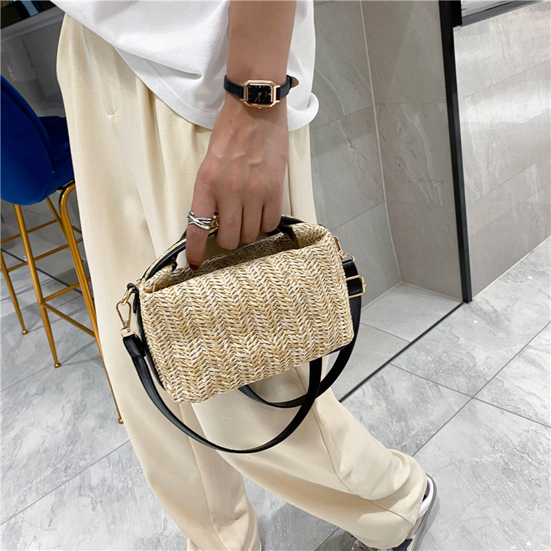 2022 New Korean-style fashionable woven hand-held crossbody single-shoulder bag, trendy beach straw woven bag Specification drawing