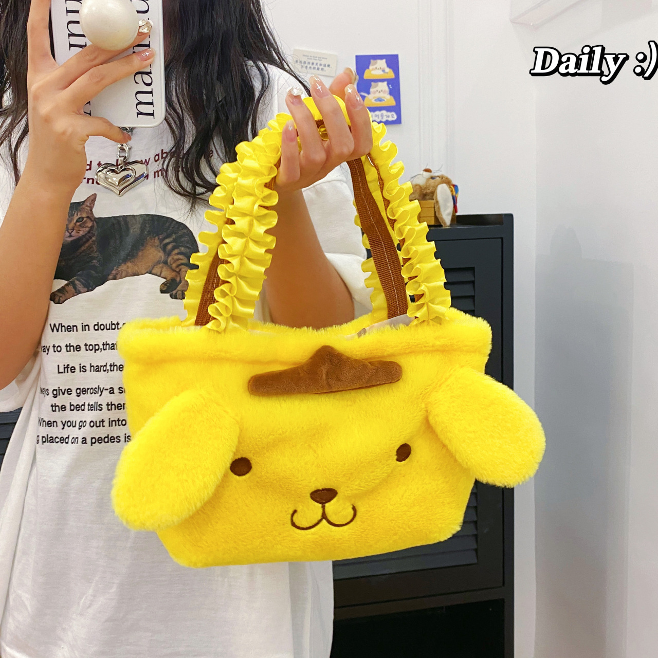 Wholesale of new ribbon plush toy bags, girls' shoulder bags, hand-held large-capacity festival gifts, makeup bags and storage bags details Picture