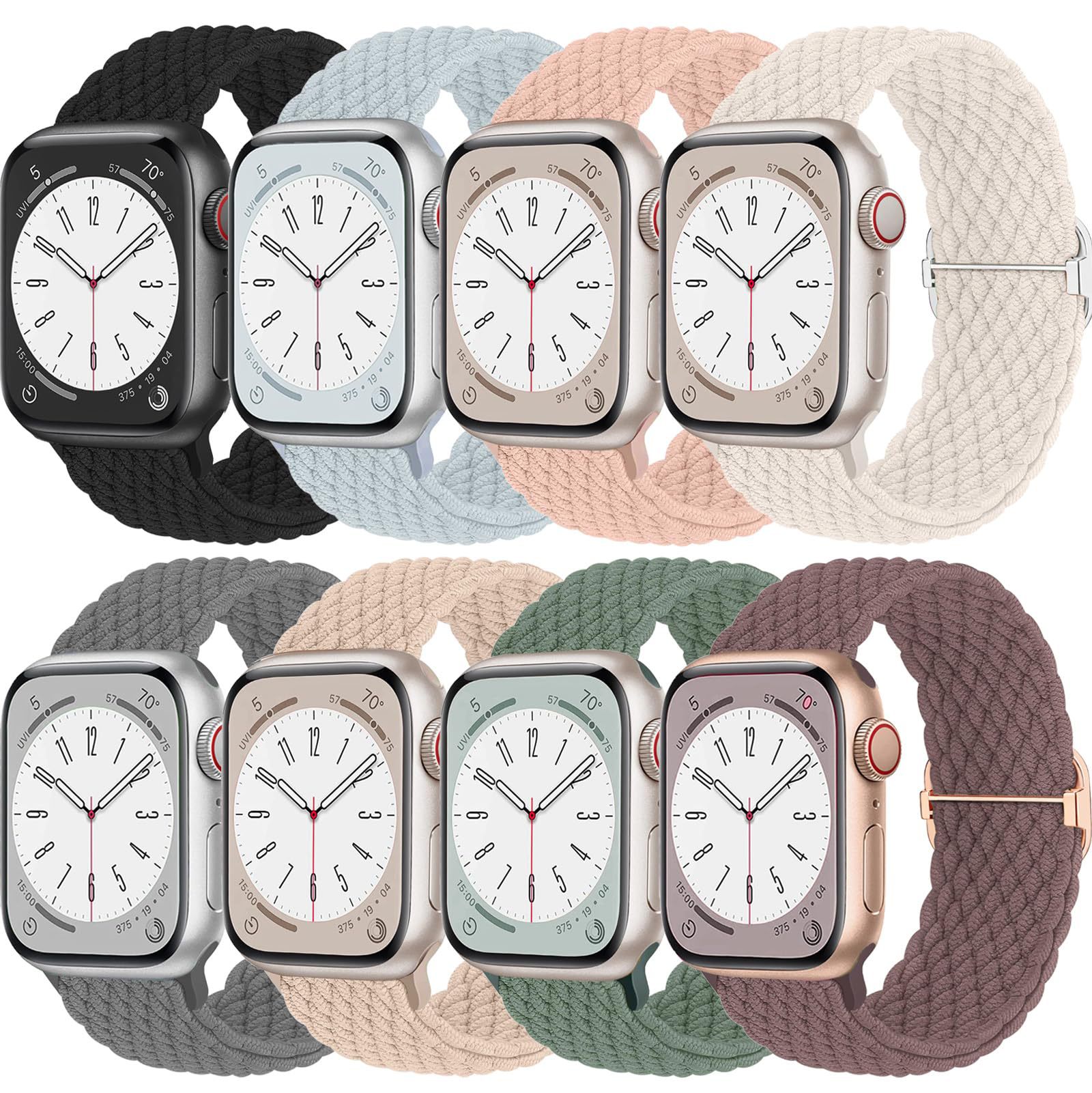 The apple watch has a diamond-patterned nylon wristband and an adjustable elastic woven strap for the iwatch8 full figure